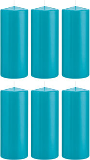 Trend Candles Cilinderkaars/stompkaars - 6x - turquoise - 8 x 20 cm - 119 branduren