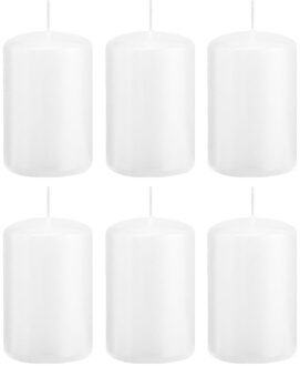 Trend Candles Cilinderkaars/stompkaars - 6x - wit - 5 x 8 cm - 18 branduren