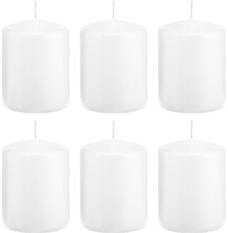 Trend Candles Cilinderkaars/stompkaars - 6x - wit - 6 x 8 cm - 29 branduren