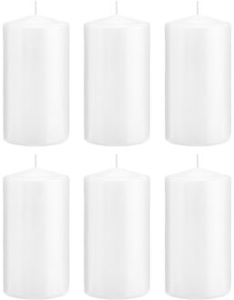Trend Candles Cilinderkaars/stompkaars - 6x - wit - 8 x 15 cm - 69 branduren
