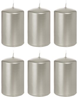 Trend Candles Cilinderkaars/stompkaars - 6x - zilver - 5 x 8 cm - 18 branduren