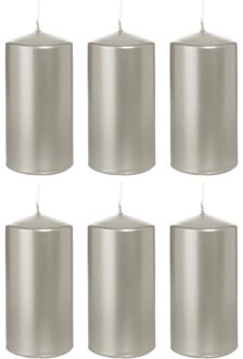 Trend Candles Cilinderkaars/stompkaars - 6x - zilver - 6 x 12 cm - 40 branduren