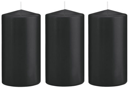 Trend Candles Cilinderkaars/stompkaars - 6x - zwart - 8 x 15 cm - 69 branduren