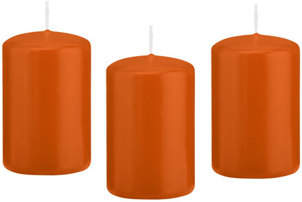 Trend Candles Cilinderkaars/stompkaars - 8x - oranje - 5 x 8 cm - 18 branduren