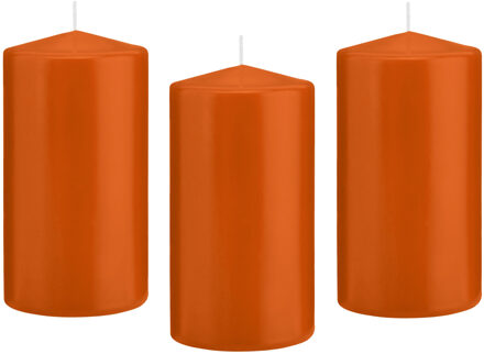 Trend Candles Cilinderkaars/stompkaars - 8x - oranje - 8 x 15 cm - 69 branduren