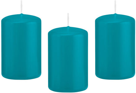 Trend Candles Cilinderkaars/stompkaars - 8x - turquoise - 5 x 8 cm - 18 branduren