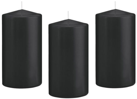 Trend Candles Cilinderkaars/stompkaars - 8x - zwart - 8 x 15 cm - 69 branduren