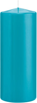 Trend Candles Cilinderkaars/stompkaars - turquoise - 8 x 20 cm - 119 branduren