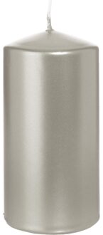 Trend Candles Cilinderkaars/stompkaars - zilver - 6 x 12 cm - 40 branduren