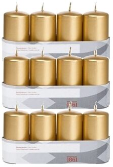 Trend Candles Cilinderkaarsen - 12x - goud - 5 x 10 cm - 18 branduren - geurloos - wax - kaarsen