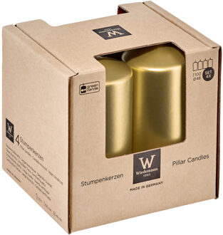 Trend Candles Cilinderkaarsen - 4x - goud - 5 x 10 cm - 18 branduren - geurloos - wax - kaarsen Goudkleurig