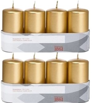 Trend Candles Cilinderkaarsen - 8x - goud - 5 x 10 cm - 18 branduren - geurloos - wax - kaarsen