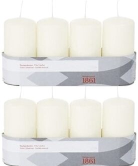 Trend Candles Cilinderkaarsen - 8x - ivoor wit - 5 x 10 cm - 18 branduren - geurloos - kaarsen