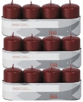 Trend Candles Cilinderkaarsen/stompkaarsen - set 12x - bordeauxrood - 5 x 8 cm - 18 branduren