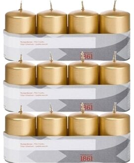 Trend Candles Cilinderkaarsen/stompkaarsen - set 12x - goud - 5 x 8 cm - 18 branduren