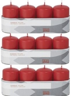 Trend Candles Cilinderkaarsen/stompkaarsen - set 12x - rood - 5 x 8 cm - 18 branduren
