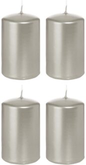 Trend Candles Cilinderkaarsen/stompkaarsen - set 16x - zilver - 5 x 8 cm - 18 branduren