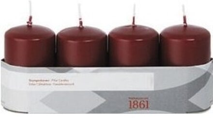 Trend Candles Cilinderkaarsen/stompkaarsen - set 4x - bordeauxrood - 5 x 8 cm - 18 branduren