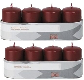 Trend Candles Cilinderkaarsen/stompkaarsen - set 8x - bordeauxrood - 5 x 8 cm - 18 branduren