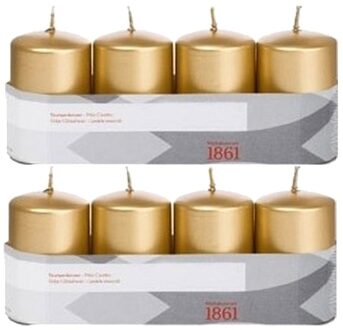 Trend Candles Cilinderkaarsen/stompkaarsen - set 8x - goud - 5 x 8 cm - 18 branduren