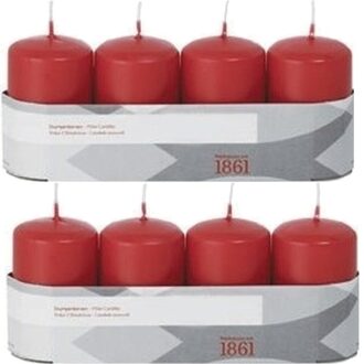 Trend Candles Cilinderkaarsen/stompkaarsen - set 8x - rood - 5 x 8 cm - 18 branduren