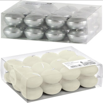 Trend Candles Drijfkaarsen pakket van 48 stuks zilver en ivoor wit