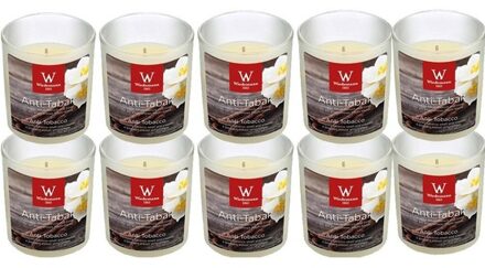 Trend Candles Geurkaars - 10x - in glas - Anti tabac aroma - 25 branduren - 7 x 8 cm