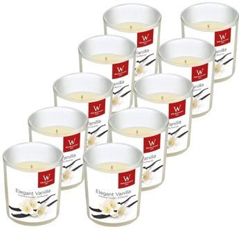 Trend Candles Geurkaars - 10x - in glas - Vanille aroma - 25 branduren - 7 x 8 cm