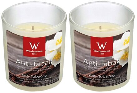 Trend Candles Geurkaars - 2x - in glas - Anti tabac aroma - 25 branduren - 7 x 8 cm