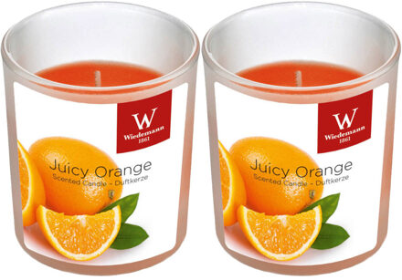Trend Candles Geurkaars - 2x - in glas - Sinaasappel aroma - 25 branduren - 7 x 8 cm