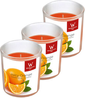 Trend Candles Geurkaars - 3x - in glas - Sinaasappel aroma - 25 branduren - 7 x 8 cm