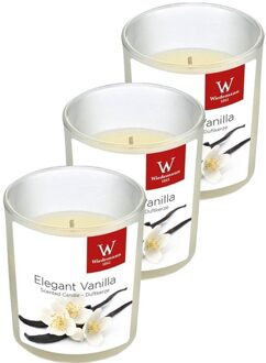 Trend Candles Geurkaars - 3x - in glas - Vanille aroma - 25 branduren - 7 x 8 cm