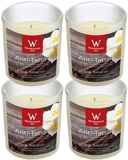 Trend Candles Geurkaars - 4x - in glas - Anti tabac aroma - 25 branduren - 7 x 8 cm