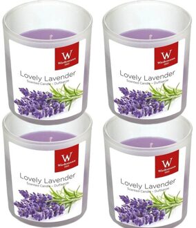 Trend Candles Geurkaars - 4x - in glas - Lavendel aroma - 25 branduren - 7 x 8 cm
