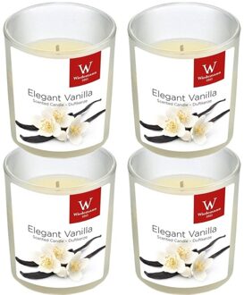 Trend Candles Geurkaars - 4x - in glas - Vanille aroma - 25 branduren - 7 x 8 cm