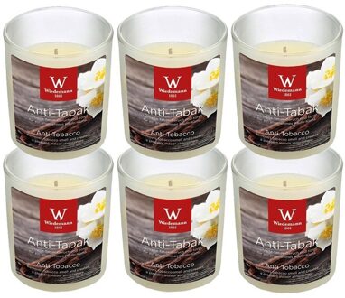 Trend Candles Geurkaars - 6x - in glas - Anti tabac aroma - 25 branduren - 7 x 8 cm