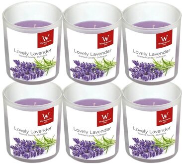 Trend Candles Geurkaars - 6x - in glas - Lavendel aroma - 25 branduren - 7 x 8 cm