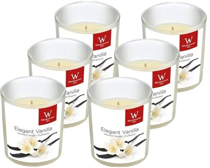 Trend Candles Geurkaars - 6x - in glas - Vanille aroma - 25 branduren - 7 x 8 cm