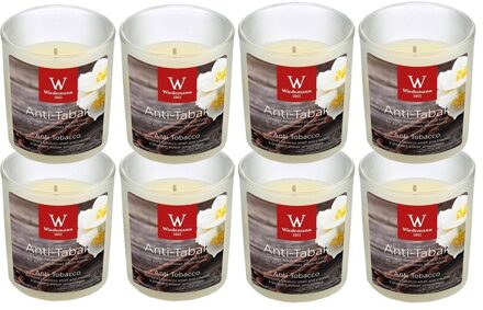 Trend Candles Geurkaars - 8x - in glas - Anti tabac aroma - 25 branduren - 7 x 8 cm