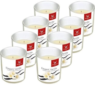 Trend Candles Geurkaars - 8x - in glas - Vanille aroma - 25 branduren - 7 x 8 cm