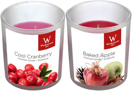 Trend Candles Geurkaarsen set van 4x stuks in houder appel en cranberry 25 branduren - geurkaarsen Multikleur