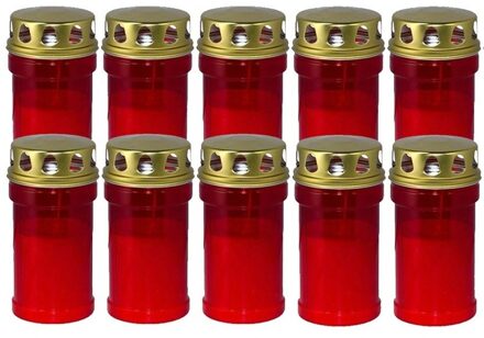 Trend Candles grafkaars - 10x - gedenklicht met deksel - rood - 7 x 14 cm - 2,5 dag - Gedenkkaars