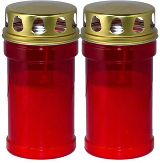 Trend Candles grafkaars - 2x - gedenklicht met deksel - rood - 7 x 14 cm - 2,5 dag - Gedenkkaars