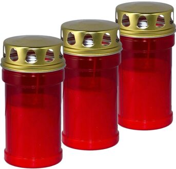 Trend Candles grafkaars - 3x - gedenklicht met deksel - rood - 7 x 14 cm - 2,5 dag - Gedenkkaars