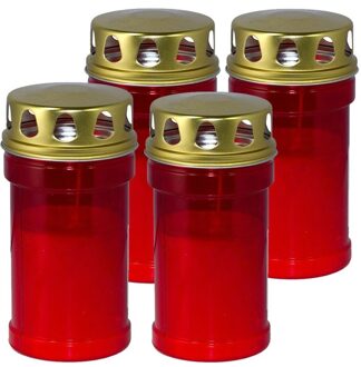 Trend Candles grafkaars - 4x - gedenklicht met deksel - rood - 7 x 14 cm - 2,5 dag - Gedenkkaars