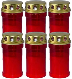 Trend Candles grafkaars - 6x - gedenklicht met deksel - rood - 7 x 14 cm - 2,5 dag - Gedenkkaars