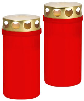 Trend Candles grafkaars/gedenklicht - 2x - rood - kunststof - met deksel - 6 x 12,6 cm - 2 dagen - Stompkaarsen