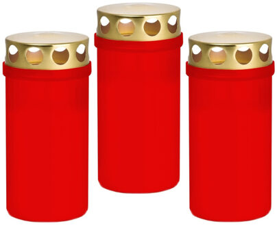Trend Candles Grafkaars/gedenklicht - 3x - rood - kunststof - met deksel - 6 x 12,6 cm - 2 dagen