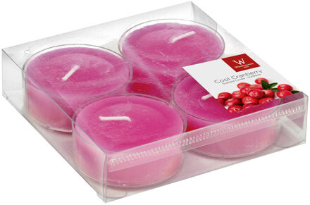 Trend Candles Maxi geurtheelichtjes/waxinelichtjes - 4x - cranberry geur - 8 branduren Roze