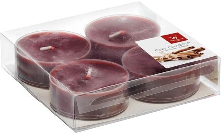 Trend Candles Maxi geurtheelichtjes/waxinelichtjes - 4x - kaneel geur - 8 branduren